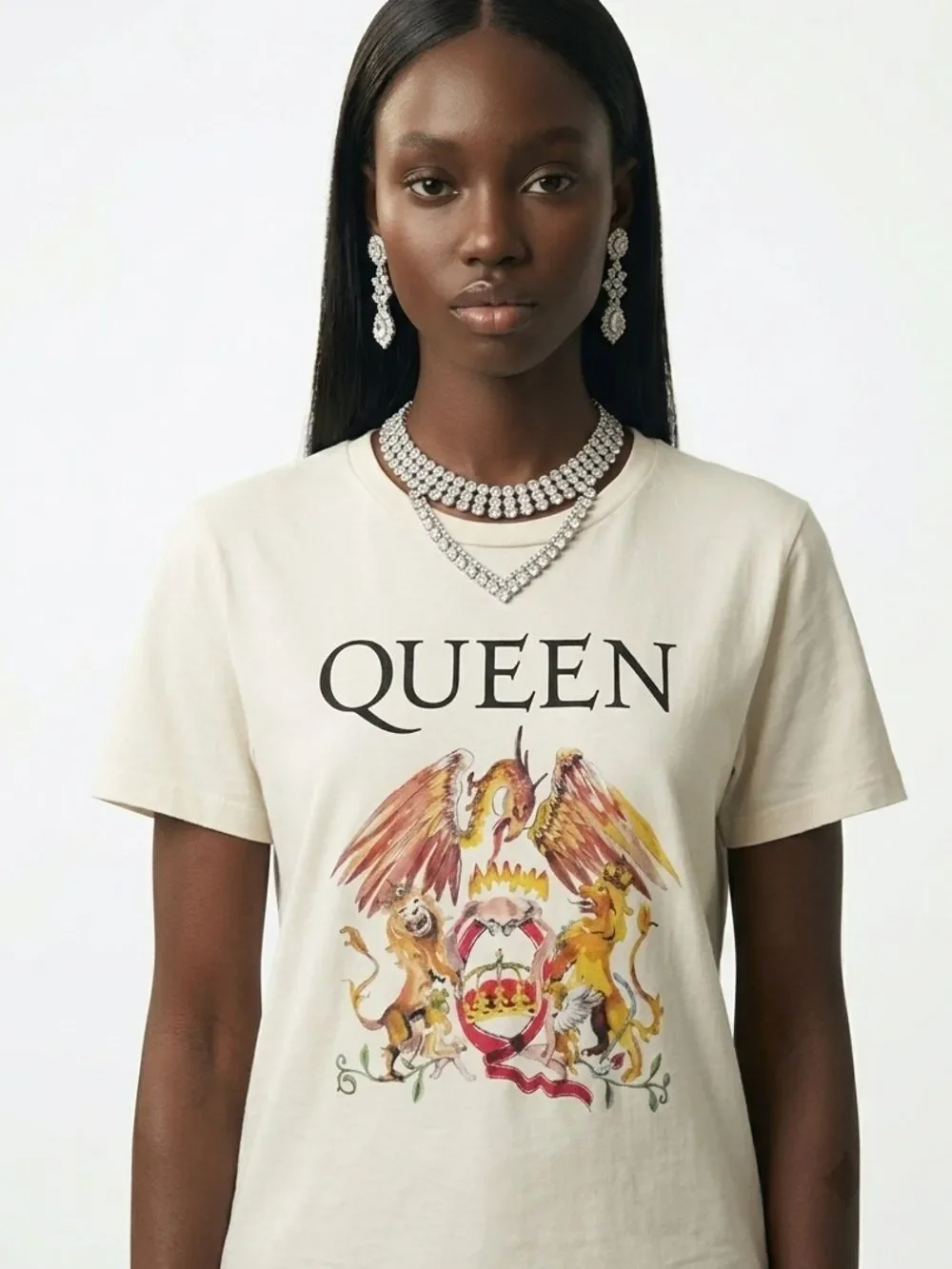UNBRANDED | QUEEN Graphic Band Tee Short Sleeve Cream Women’s Size Medium